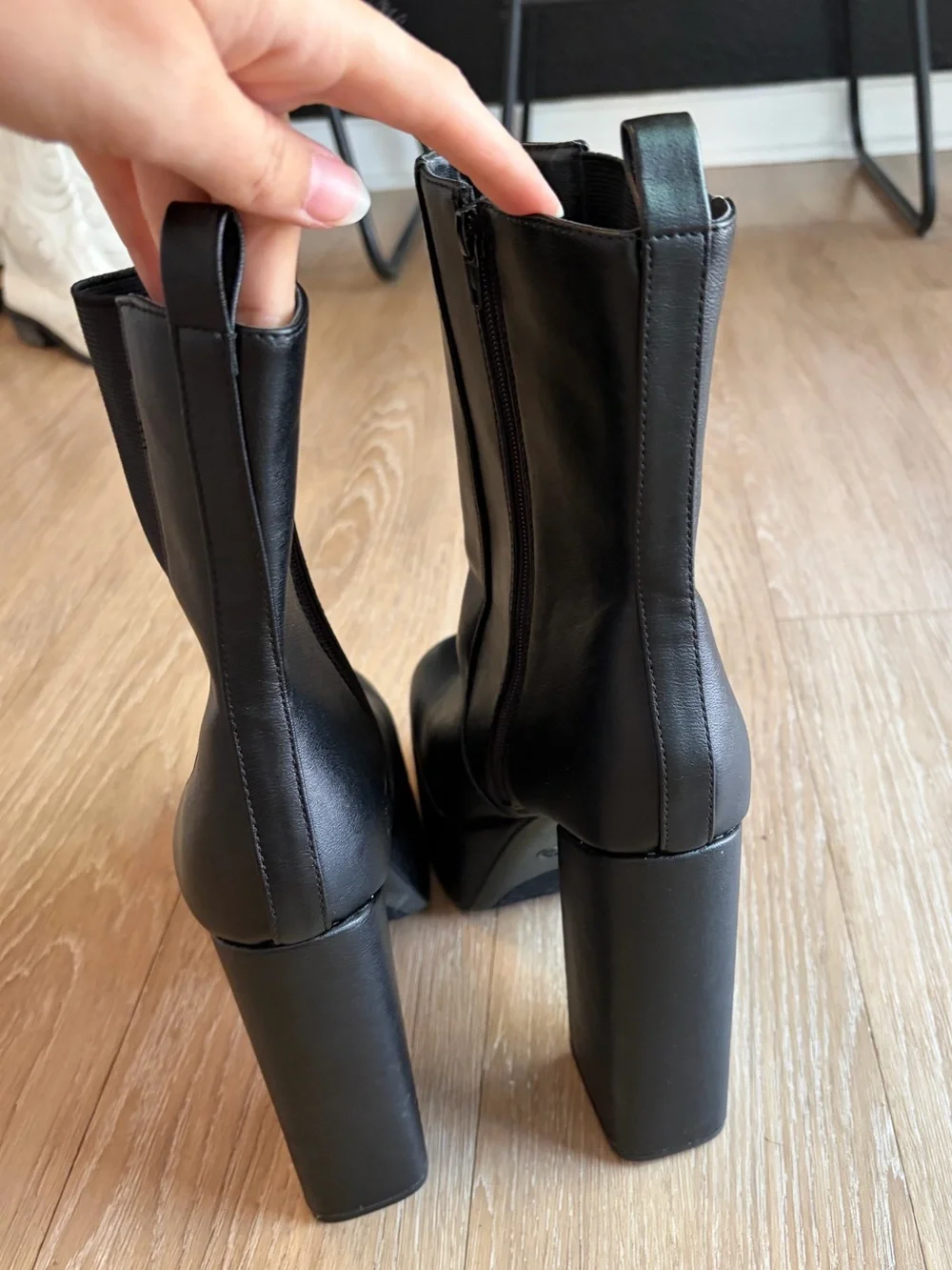 BAMBOO Black Chunky Platform Block Heel Boots